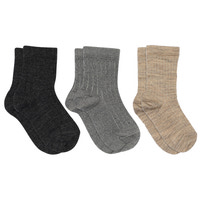 Uldl rib strømper 3-pak - Dark Grey Melange