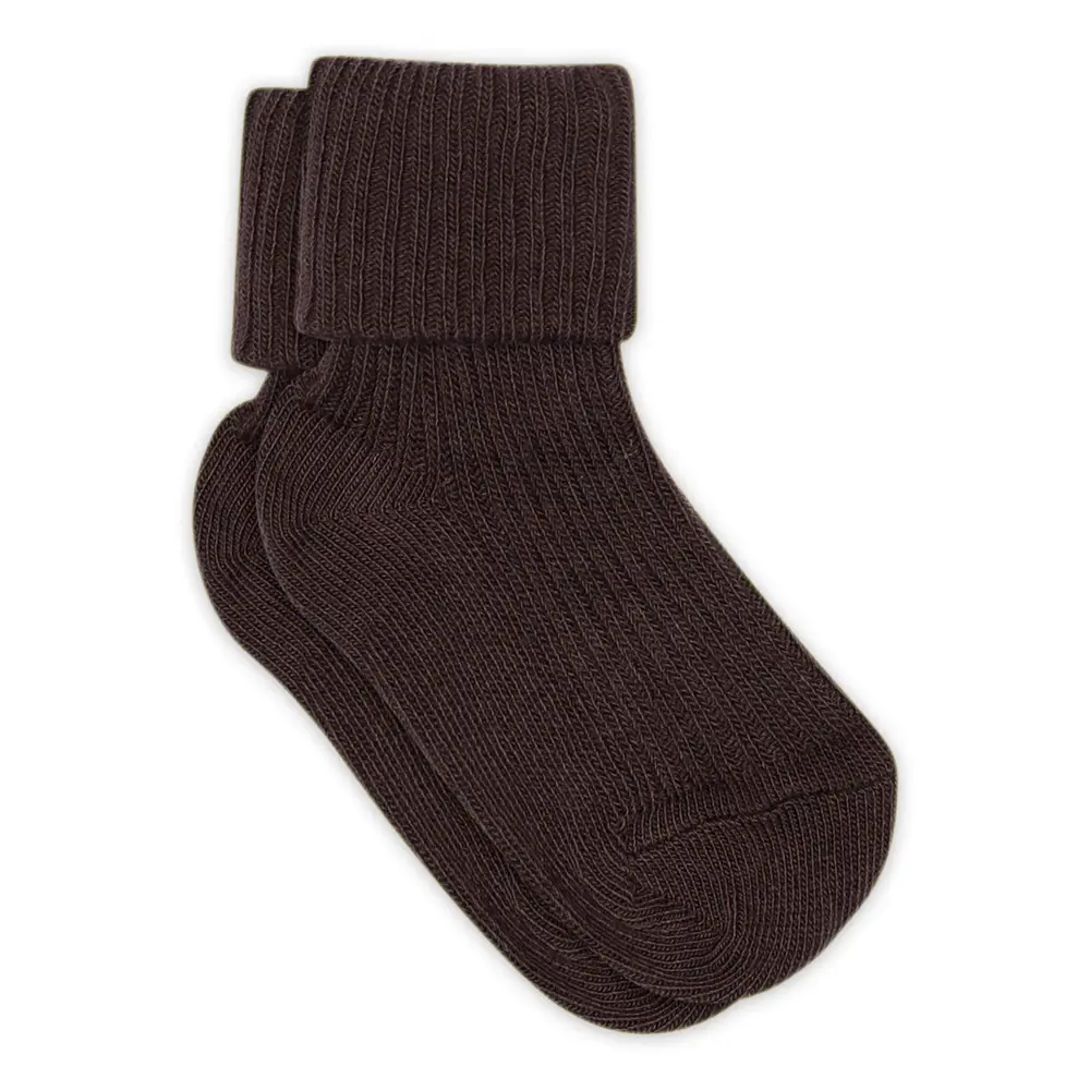 Baby rib ankelstrømpe - Dark Brown - 25/28