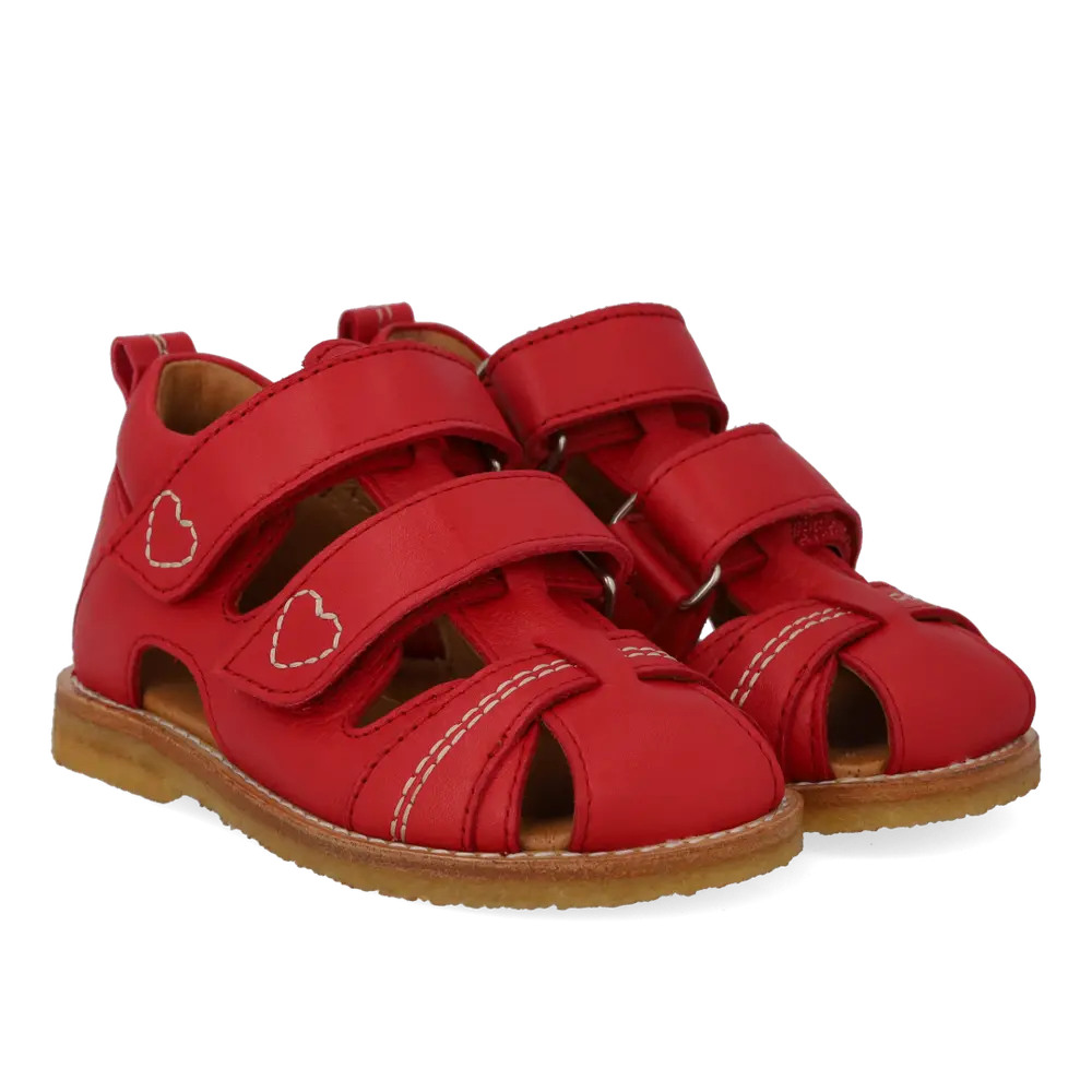 Sandal m. Hjerte Broderi - Red - 22