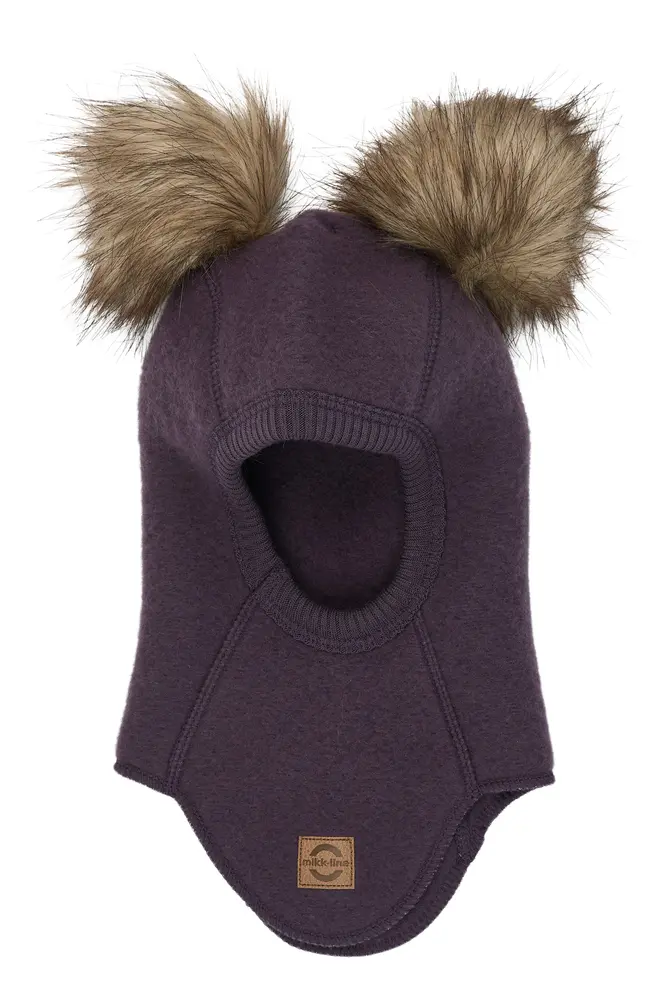 Mikk-Line Uld Elefanthue M. Pom Pom - Plum Perfect
