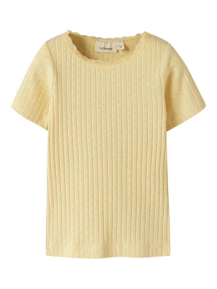 Lil' Atelier T-shirt - Rib - NmfHaldis - Sunlight m. Hulmønster