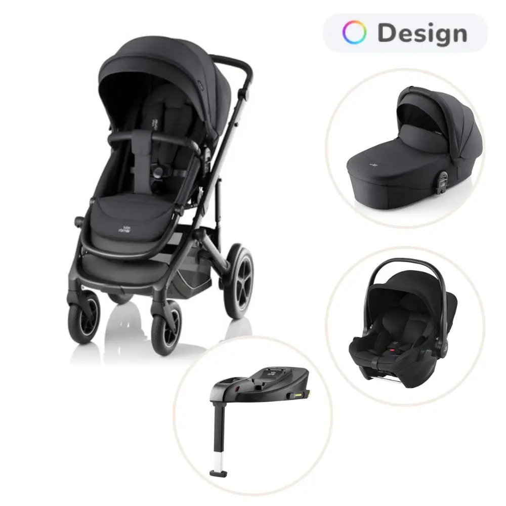 Britax Römer Smile 5Z Lux Kombivogn og Baby-Safe Core Autostol - Carbon Black