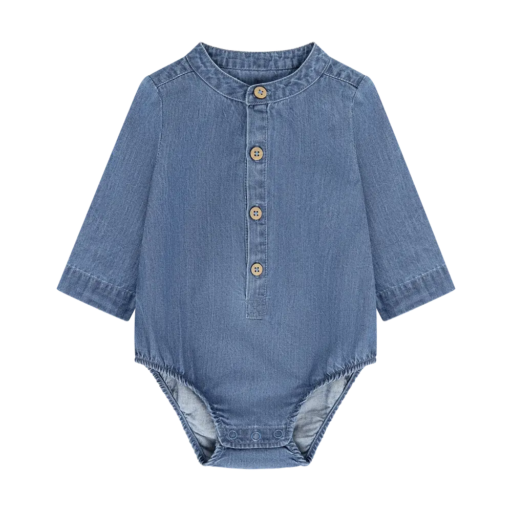 BeKids Langærmet Body - Medium Blue Denim - 100