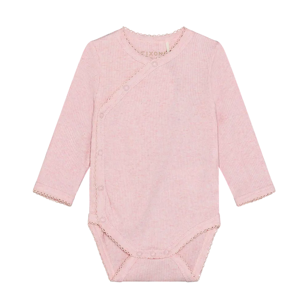 Langærmet Wrap Body Melange Rib - Bleached Mauve Melange - 44