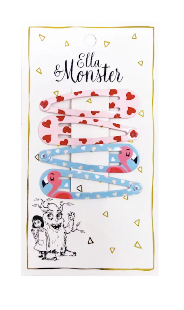 Ella & Monster Hårclips Flamingo Combi