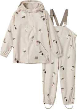 Marmar Oddy Regnsæt Lys Beige Med Mumi-print Og Seler - Str. 1.5y 86cm