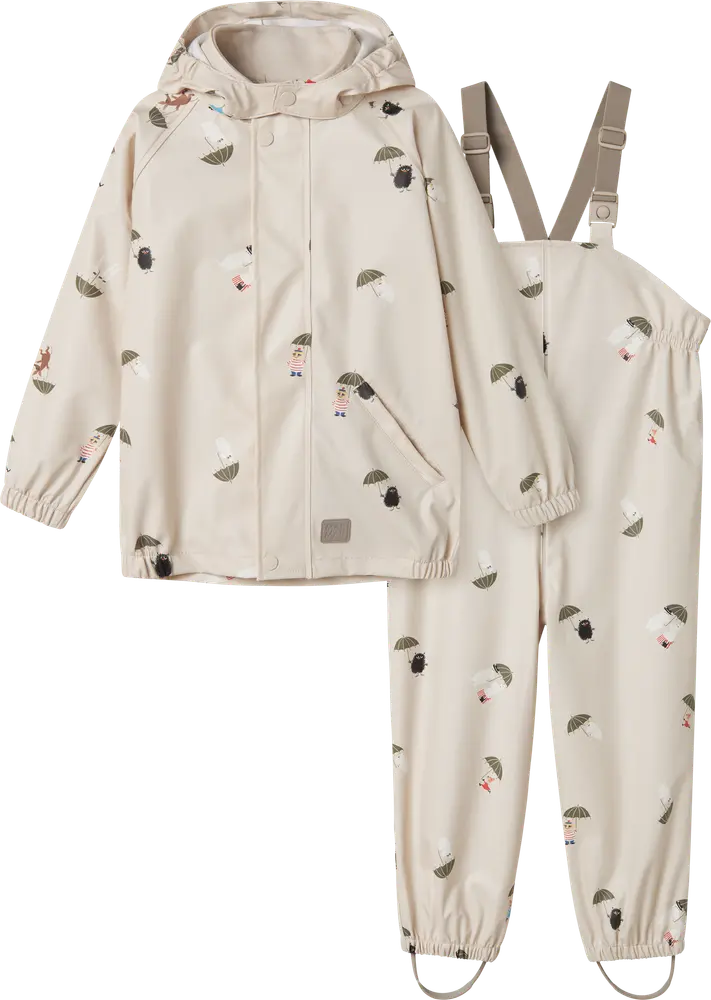 Marmar Oddy Regnsæt Lys Beige Med Mumi-print Og Seler - Str. 1y 80cm