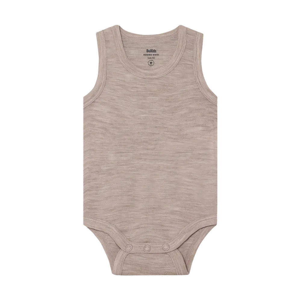 BeKids Uld body uden ærmer - Mocha Meringue Melange - 90