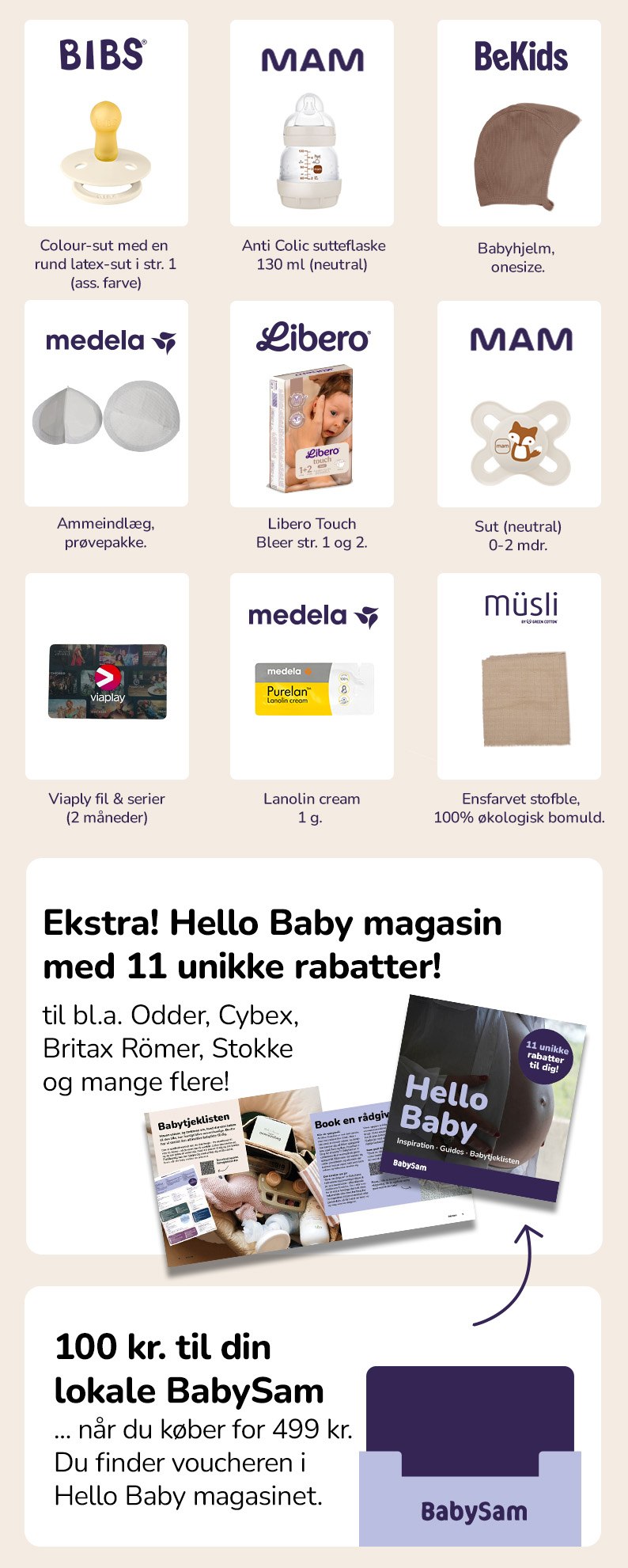 Smugkig produkterne i babypakken fra BabySam