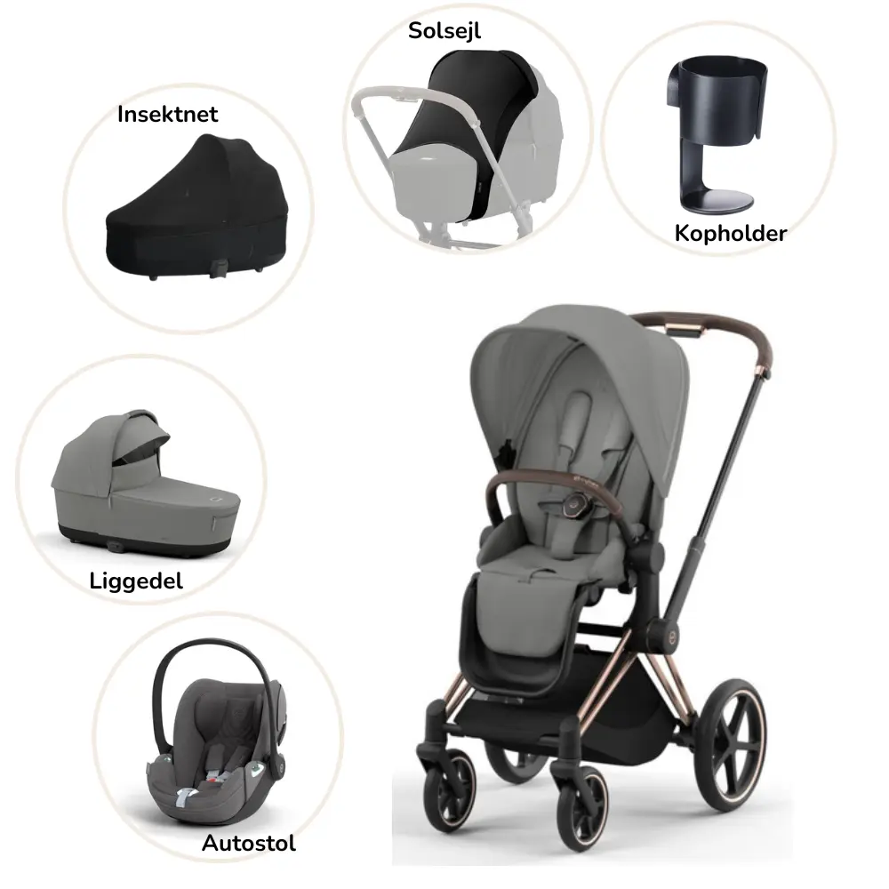 Priam pakke - mirage grey/rosegold PLUS