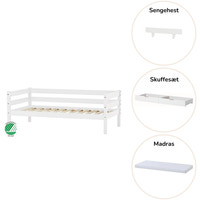 ECO Comfort Juniorseng hvid, med sengehest, skuffesæt og madras
