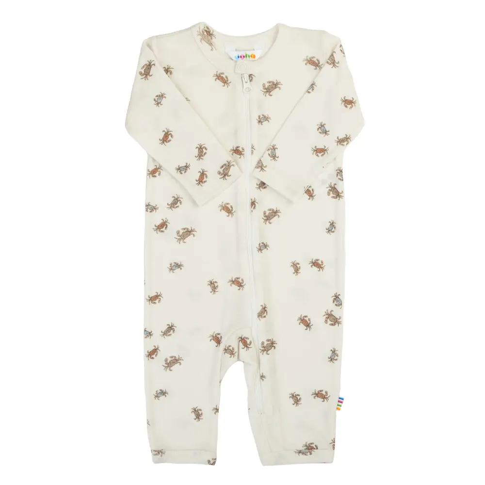 Joha Heldragt i Råhvid Uld/silke Med Krabbeprint  - Str. 60cm (56/62cm)