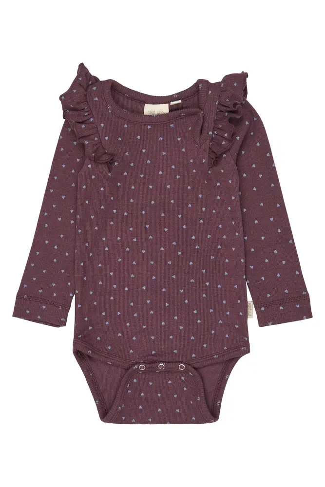 Petit Piao Sonja Langærmet Body - Huckleberry Heart  - 74 CM