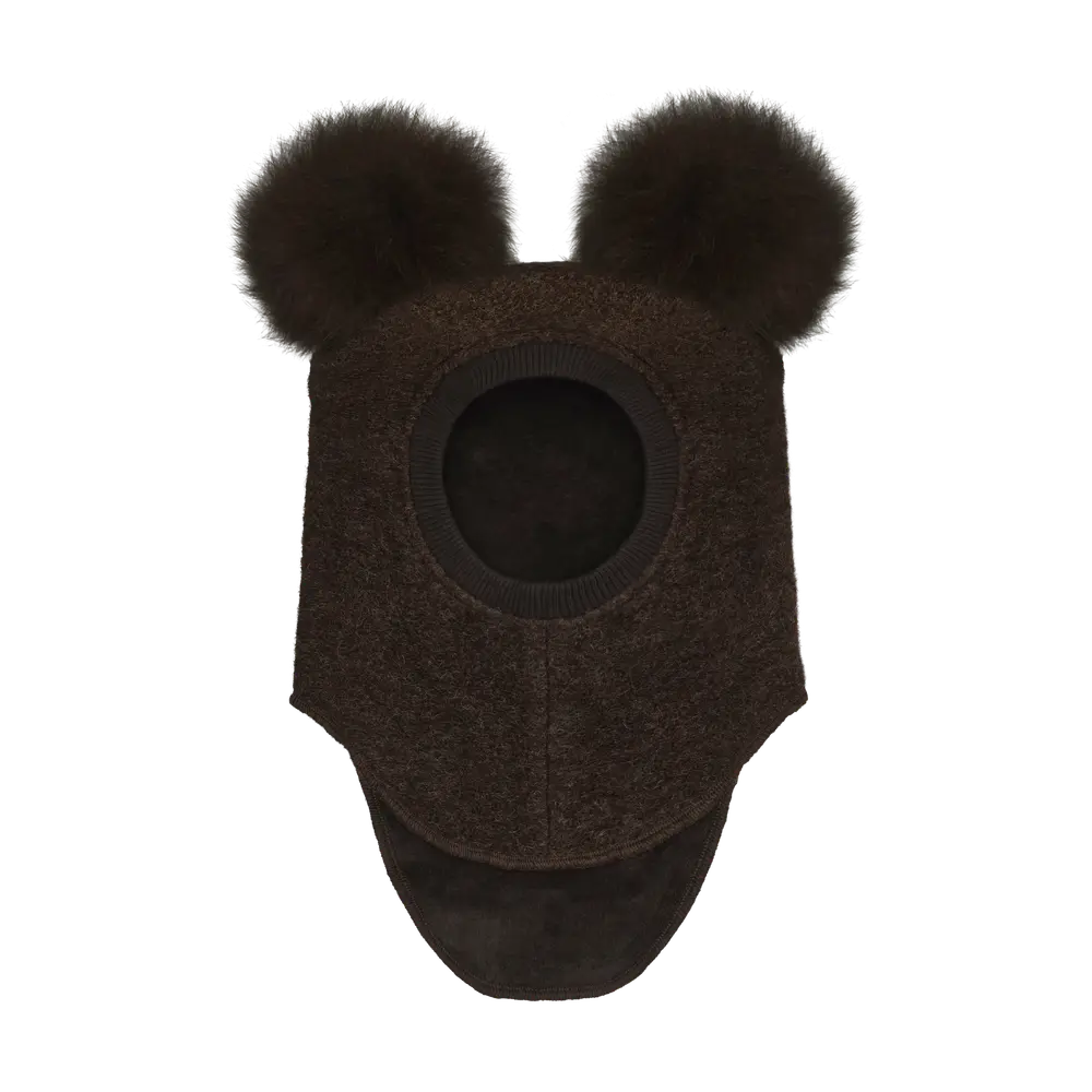 Huttelihut Elefanthue - Uld/Bomuld - Dark Brown Melange m. Pompo