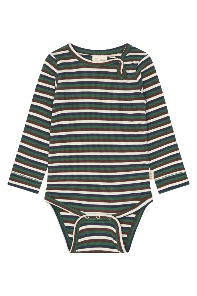 Petit Piao Song Langærmet Body - Trekking Green Multistriped - 68 CM
