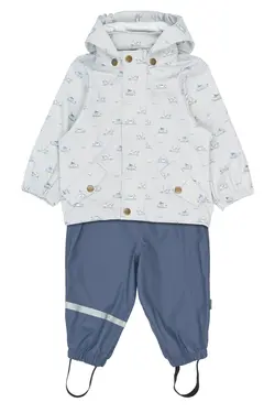 Petit Piao Regnsæt Pearl Blue Med Bådprint - Str. 1.5y 86cm