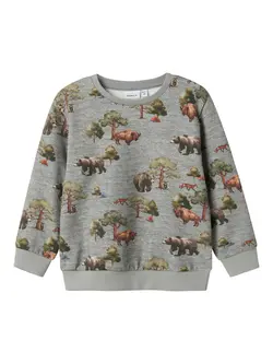 Name It Mini Sweatshirt Grå Melange Med Dyreprint - Str. 6y 116cm