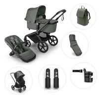 Bugaboo Fox 5 Renew Kombivogn Inkl. Puslerygsæk, Kørepose, Kopholder, Højdeadapter Og Regnslag - Black/Forest Green