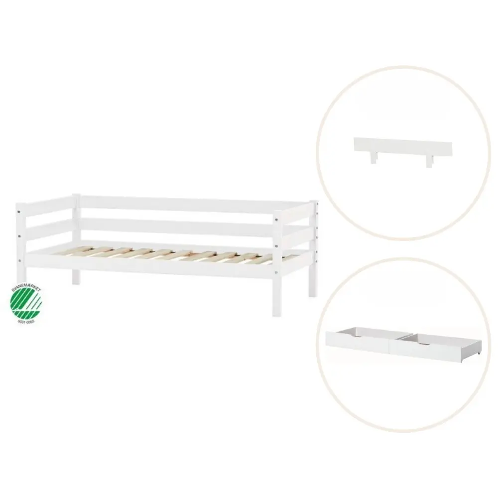 ECO Comfort Juniorseng hvid, med sengehest og skuffesæt