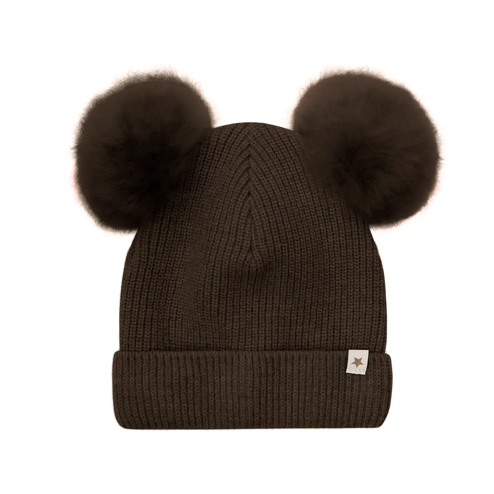 Strik Alpaca Hat Pompoms Dark Brown Melange Mdr