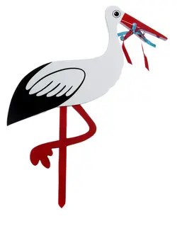 Magni - Fødselsstork i træ, med rødt og blåt bånd 55 cm