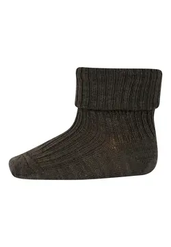 Uld Ankelstrømpe  Rib - Brown Melange - 22/24