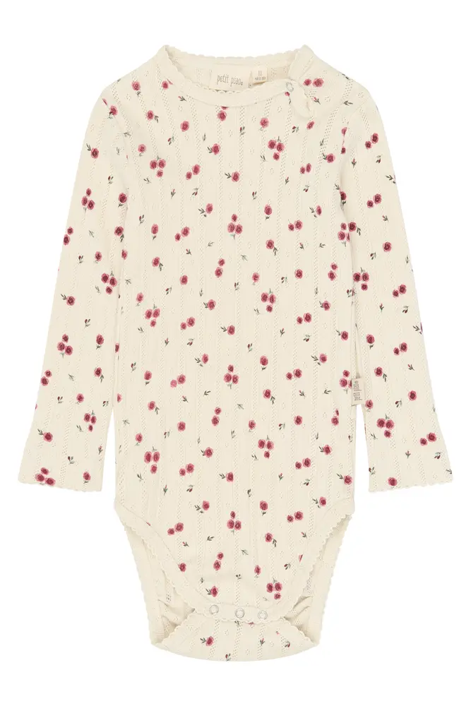 Petit Piao Gracie Langærmet Pointelle Body - Eggnog Rosehip AOP - 62 CM