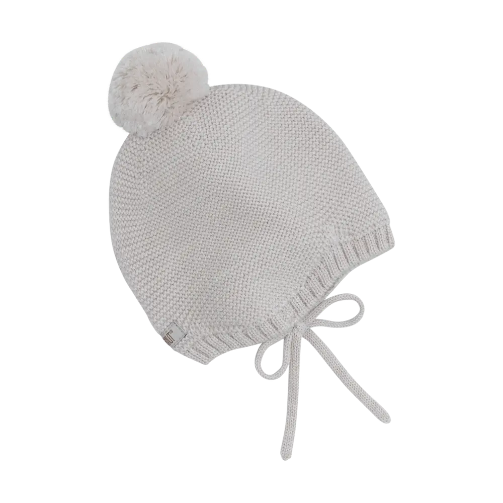 Huttelihut Uldstrikket Hjelm m. Pompom - Sand Melange
