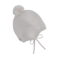 Huttelihut Uldstrikket Hjelm m. Pompom - Sand Melange