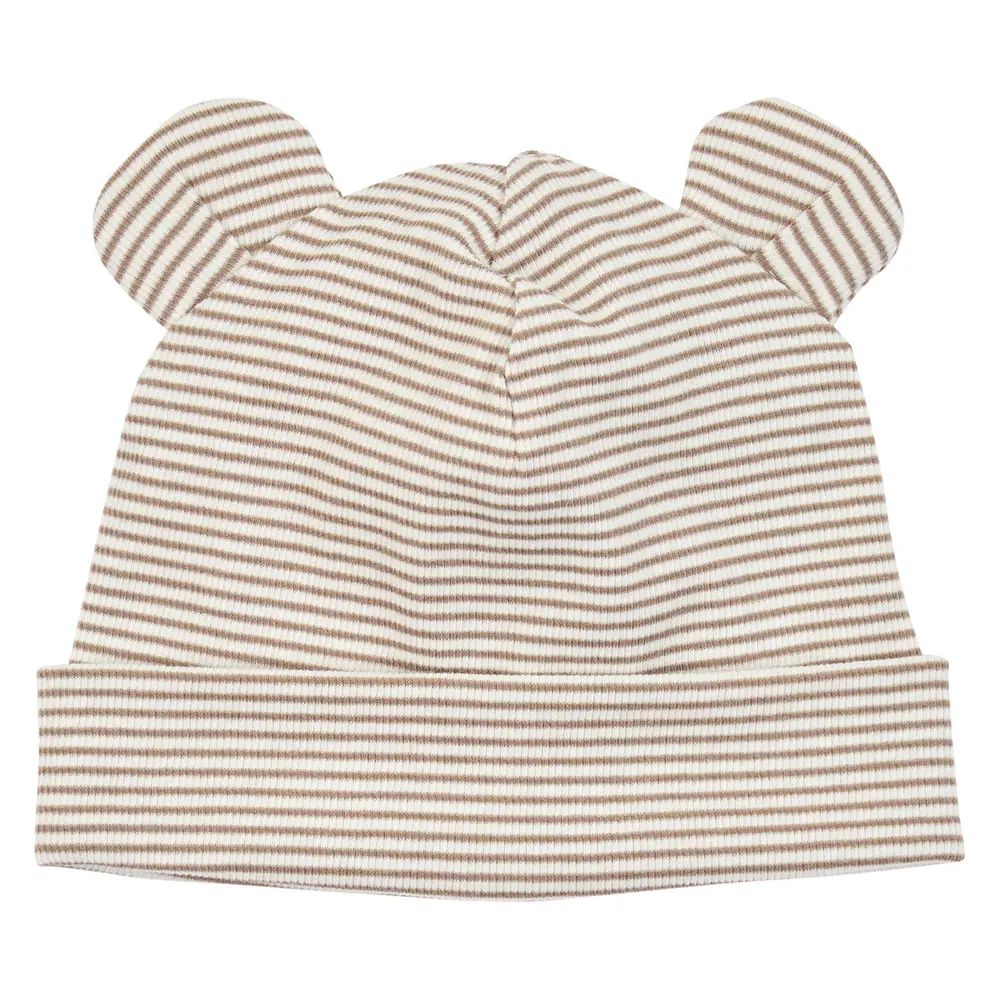 Müsli Mini Stripe Rib Hue m. Ører - Balsam Cream/Walnut/Oat  - 56/62
