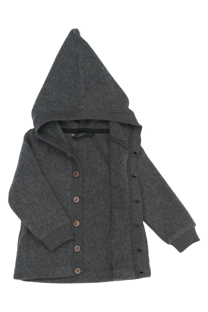 Bomuld Fleece Cardigan med Hætte - Anthracite Melange - 56
