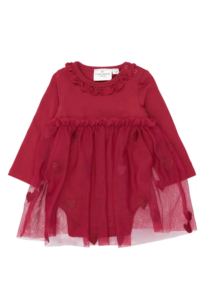 The New Siblings Ynalla Langærmet Mesh Bodykjole - Rio Red EMB