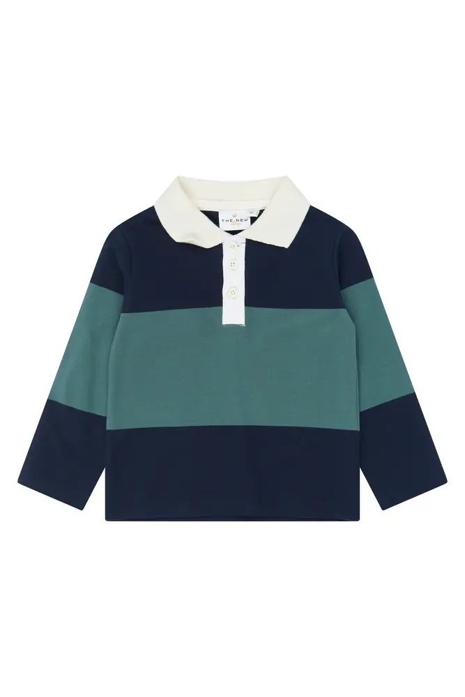 The New Siblings Yarok Langærmet Pique Polo - Navy Blazer Striped