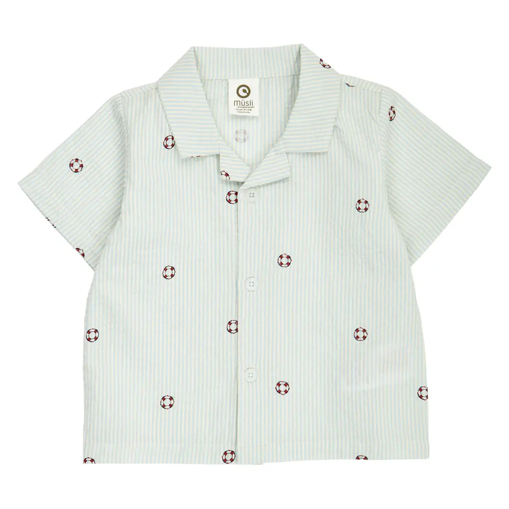 Seersucker Stribede Skjorte - Tofu/ Ocean/ Mineral red - 80