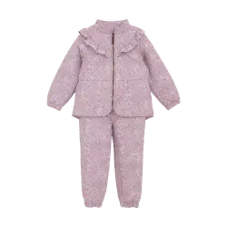 En Fant Termosæt Cloud Gray Med Blomsterprint Og Flæser - Str. 3y 98cm