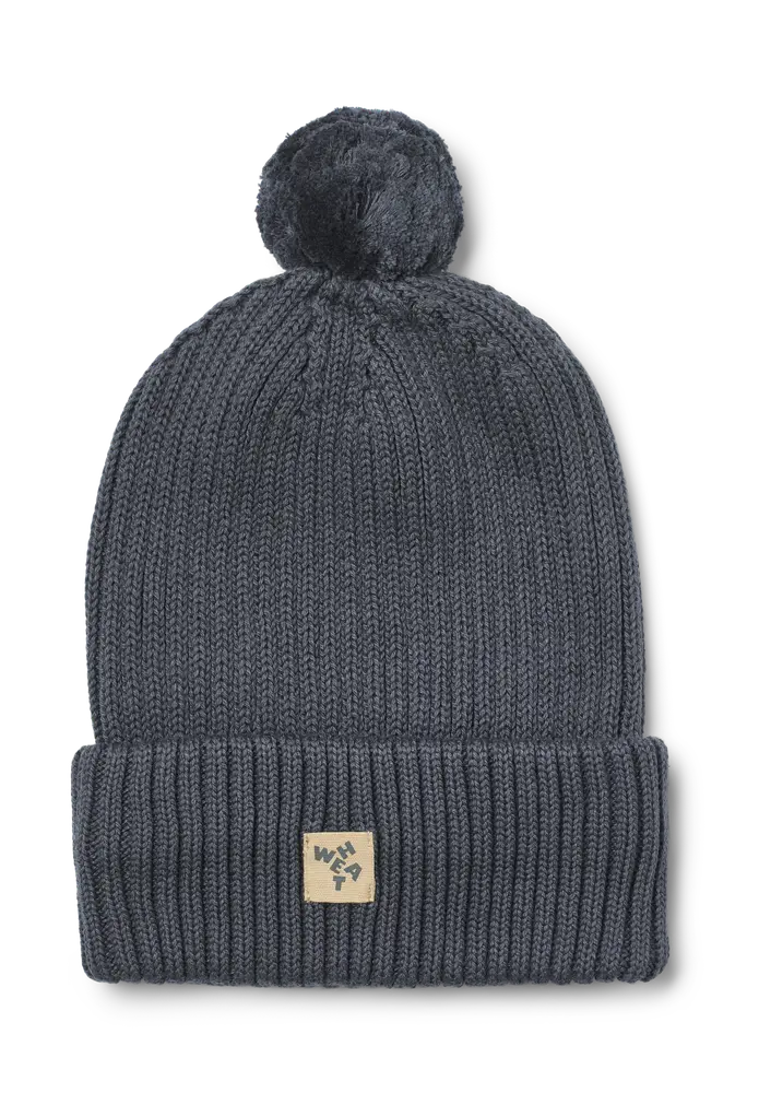Wheat Habar Strikket Hue - Greyblue - 6-8 ÅR