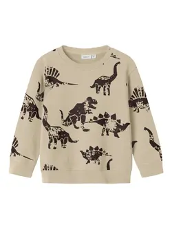 Name It Mini Sweatshirt Råhvid Med Dinosaurprint - Str. 6y 116cm