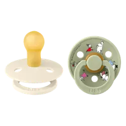 BIBS Rund Colour Sut - 2-Pak - Str. 1 - Naturgummi - Moomin - Friends - Ivory Mix