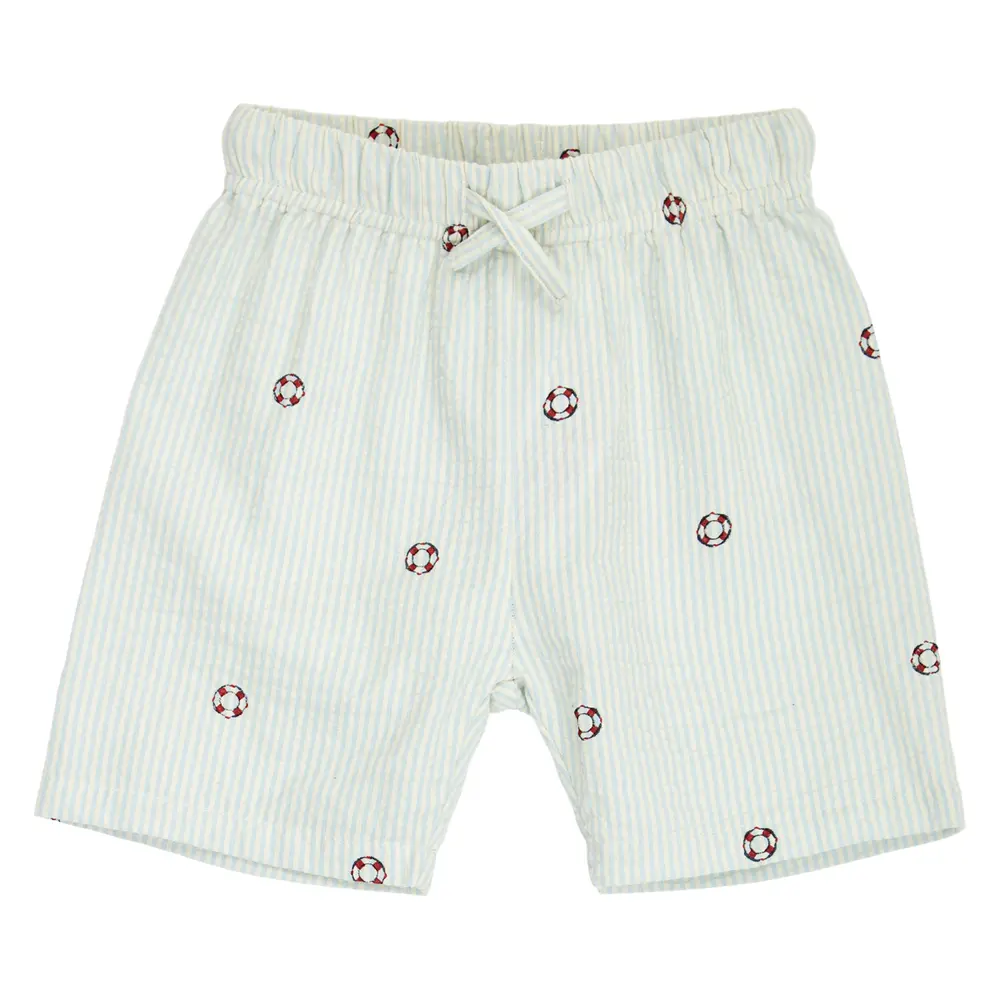 Seersucker Stribede Shorts - Tofu/ Ocean/ Mineral red - 68