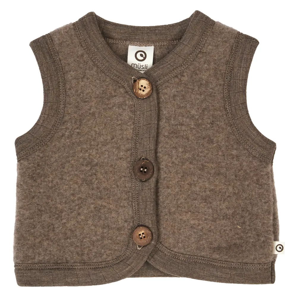 Müsli Vest i Merinould Fleece - Walnut Melange  - 92
