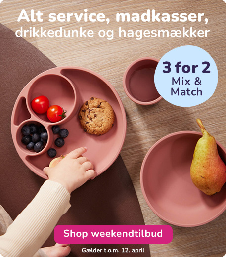 3 for 2 på service, drikkedunke, madkasser og hagesmække
