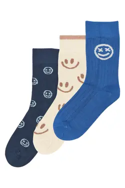 Minipop Strømper - Rib - Bambus - 3-pak - Strong Blue