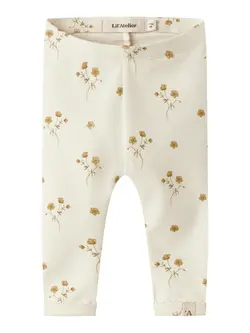 Lil' Atelier Leggings Coconut Milk Med Gyldent Blomsterprint - Str. 6m 68cm