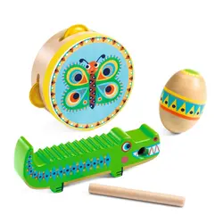 Djeco Animambo musikinstrument-sæt: Tamburin, maracas, guiro (DJ06031) (DJ06031)