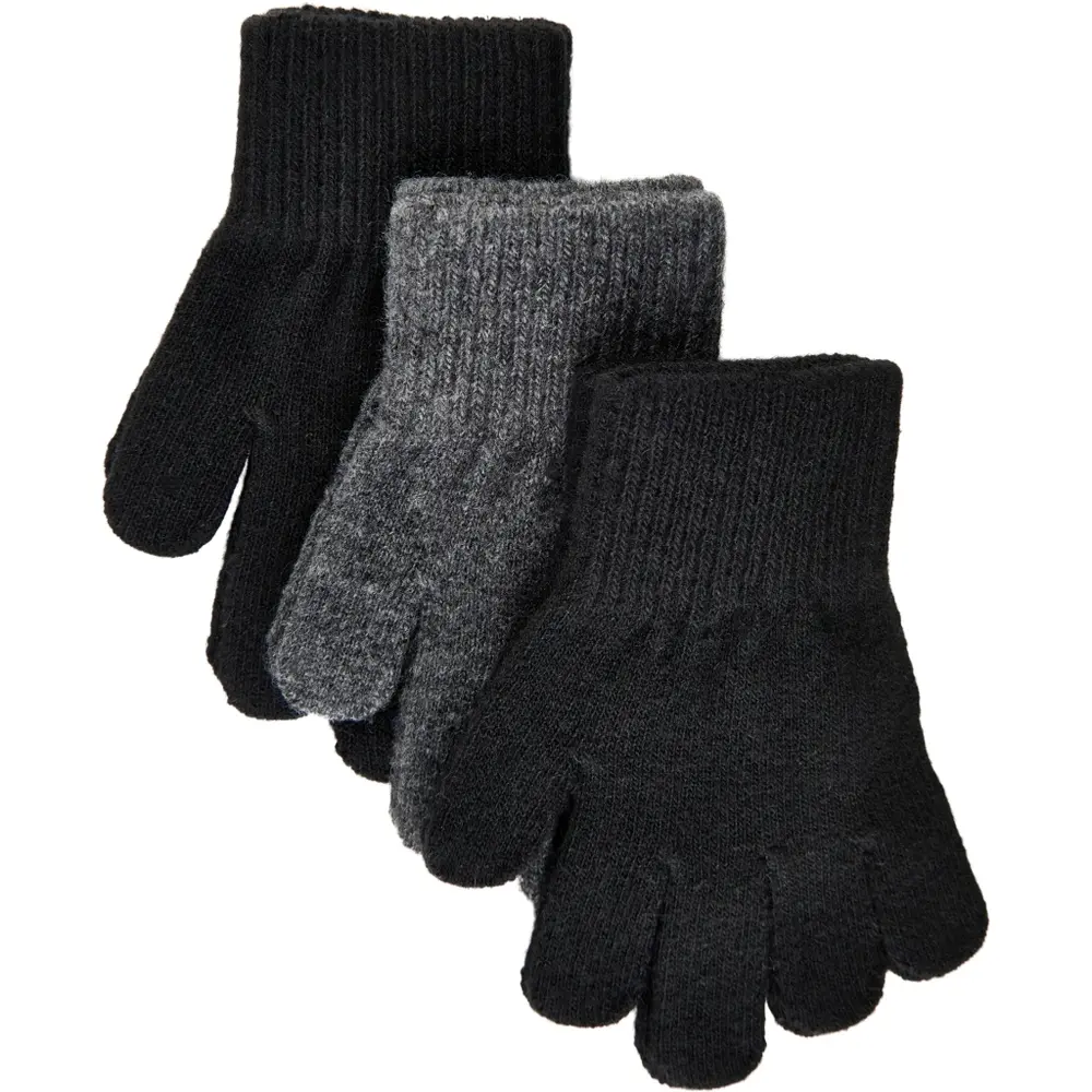 Mikk-Line Handsker - Uld/Polyamid - 3-pak - Sort/Antrazite/Sort