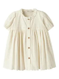 Lil' Atelier Kjole Coconut Milk Med Broderi Og Knaplukning - Str. 3y 98cm
