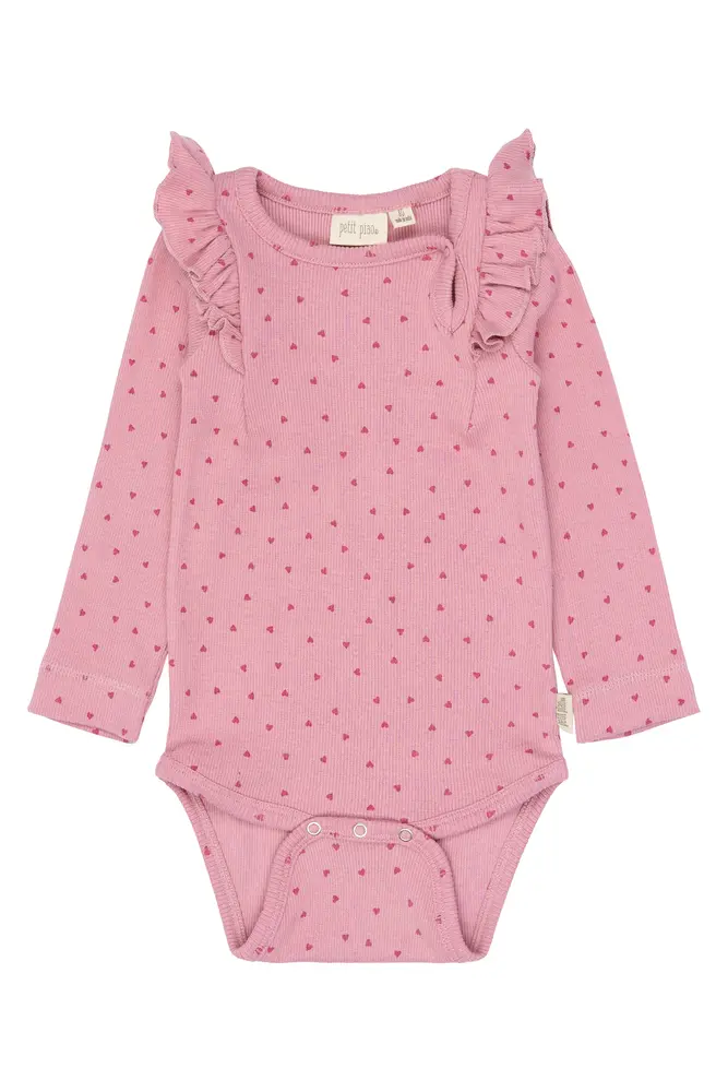 Petit Piao Sonja Langærmet Body - Rose Elegance Heart  - 80 CM