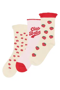 Minipop Strømper Cherry Tomato Med Print 3-pak - Str. 19/22