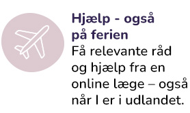 Fly-ikon med online lægehjælp og recept i udlandet, når familien er på ferie.
