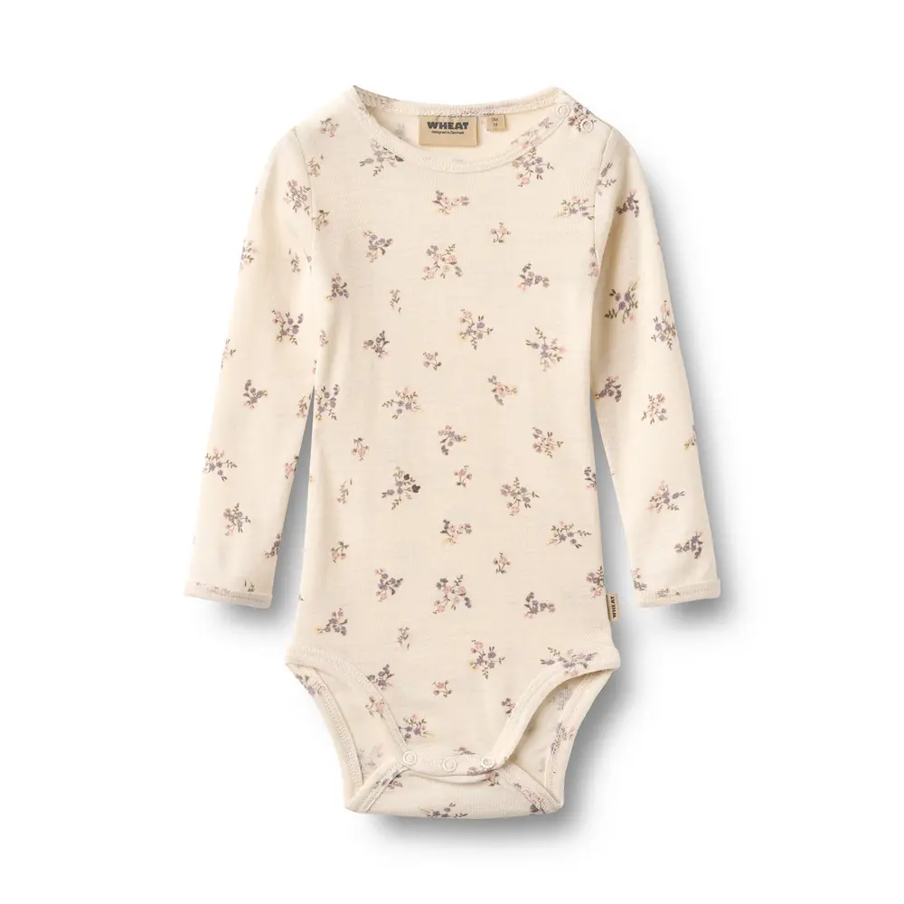 Wheat Lucca Langærmet Uld Body - Eggshell Flowers - 68